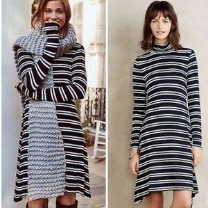 NWT Maeve by Anthropologie Navy Striped Turtleneck Dress XL Stretch Jersey Knit